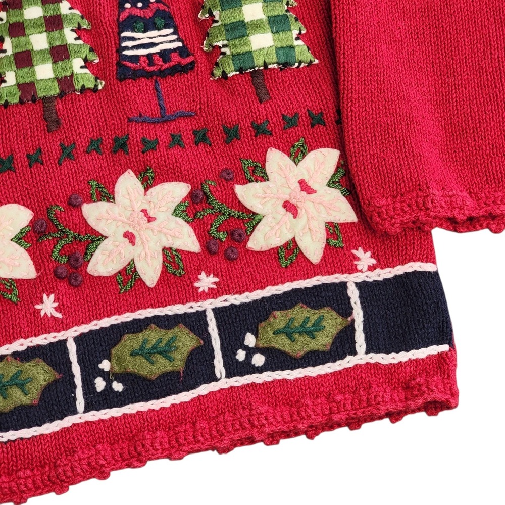 Vtg Tiara International 90s Christmas Cardigan Large Red Stocking Tree Button Up - Picture 5 of 13